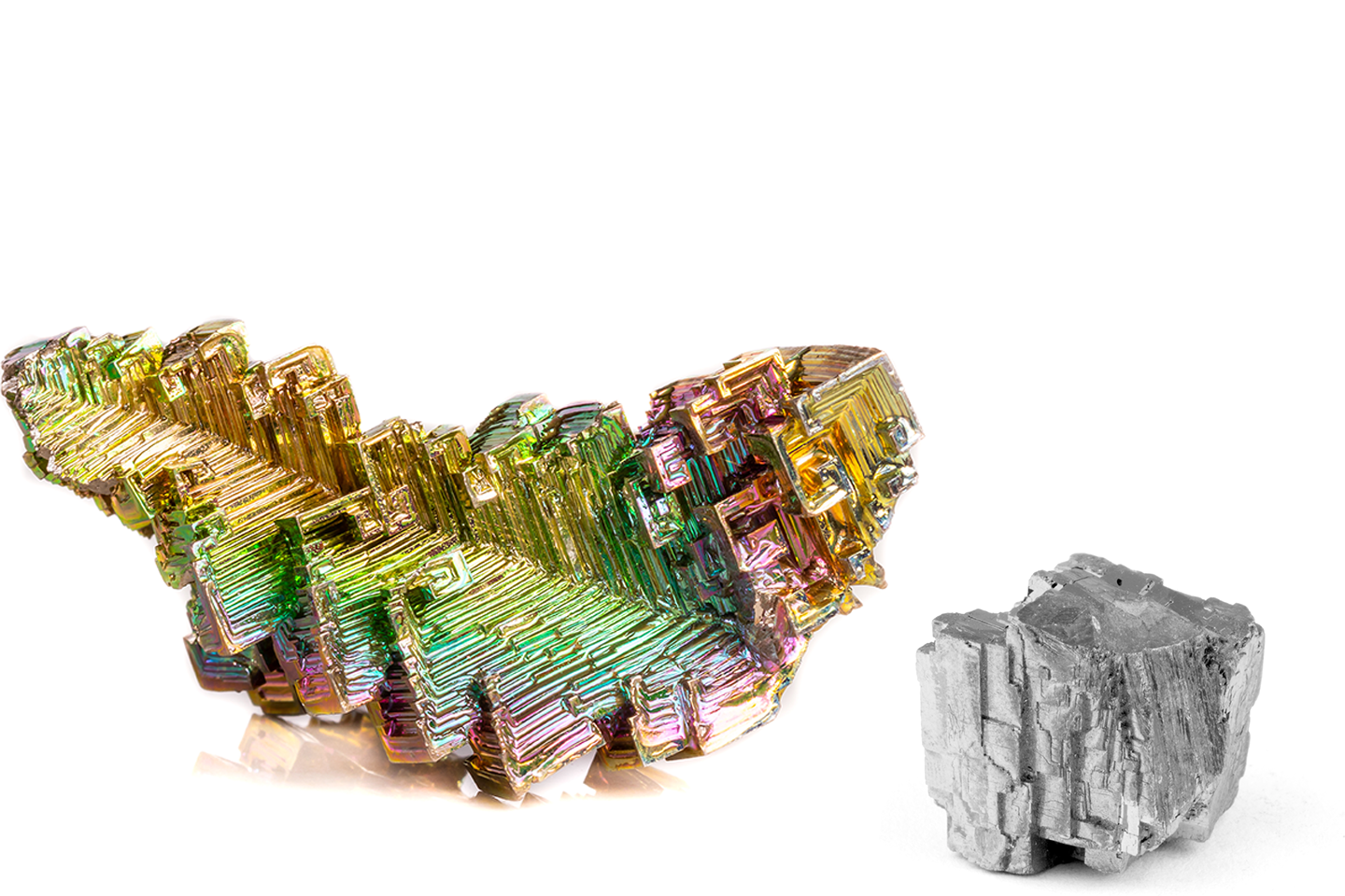 side by side image of bismuth and lead